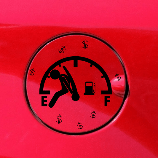 empty gas tank door car decal vinyl fuel door decal humorous empty tank design applied to vehicle exterior