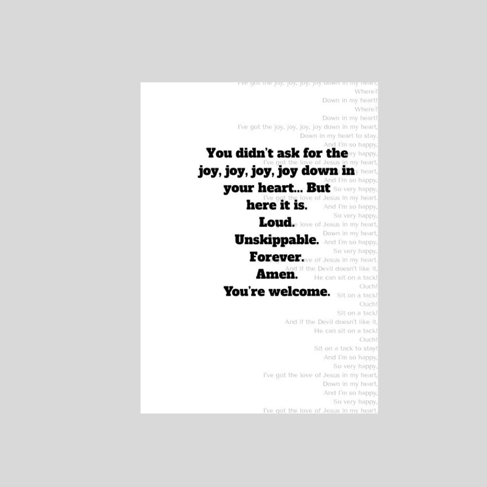 Joy Down in Your Heart Card – Funny Christian Encouragement Card - What She Said Creatives