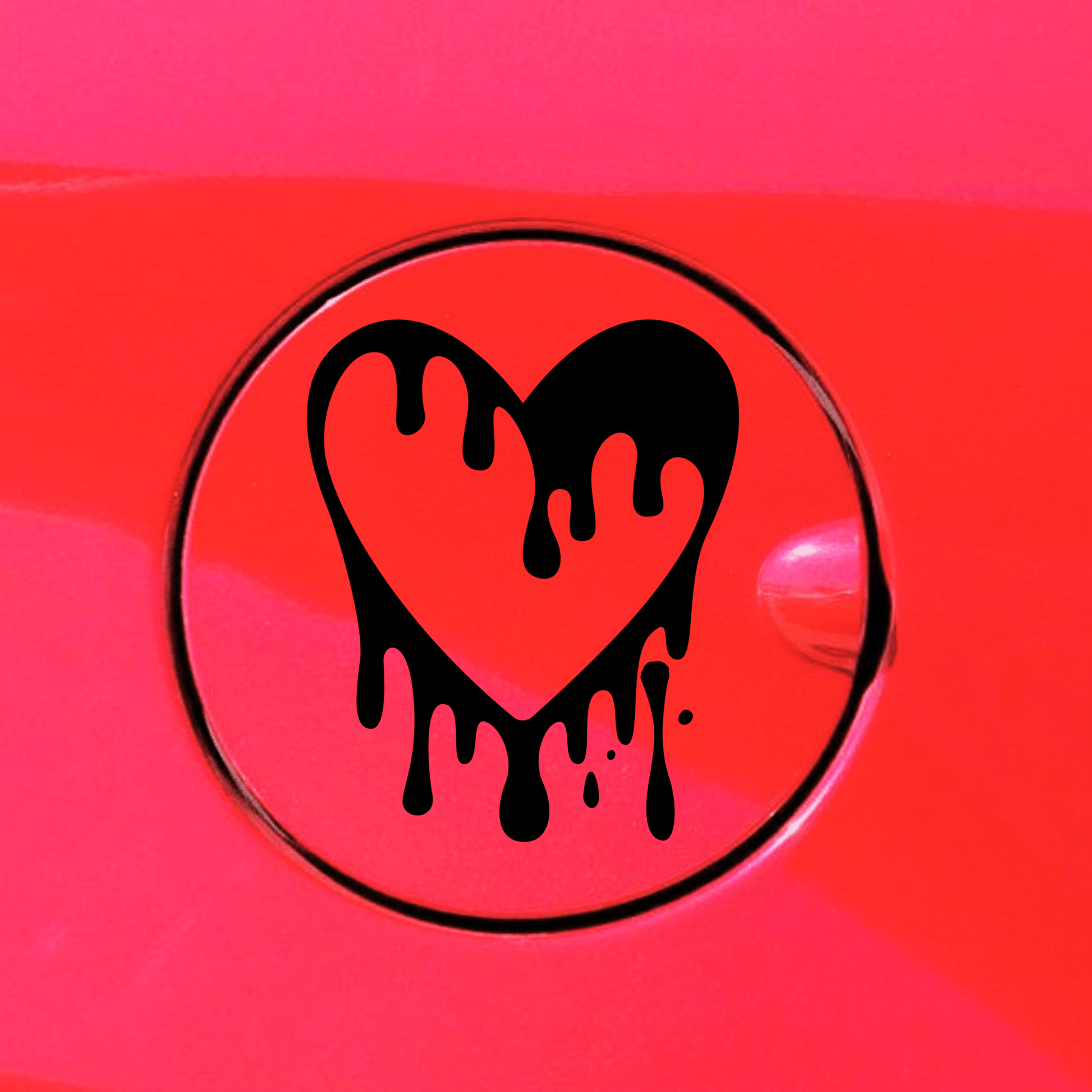 drippy heart gas tank door car decal vinyl fuel door decal dripping heart design applied to vehicle exterior