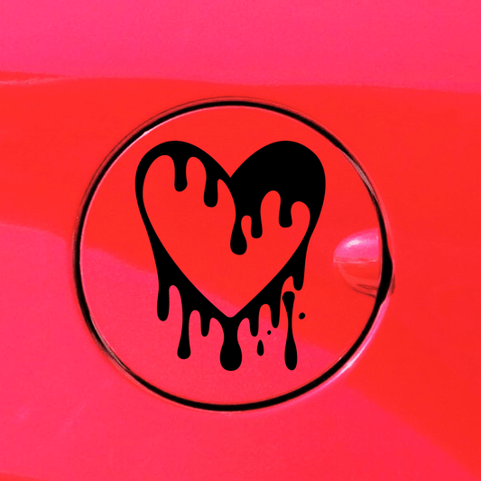 drippy heart gas tank door car decal vinyl fuel door decal dripping heart design applied to vehicle exterior