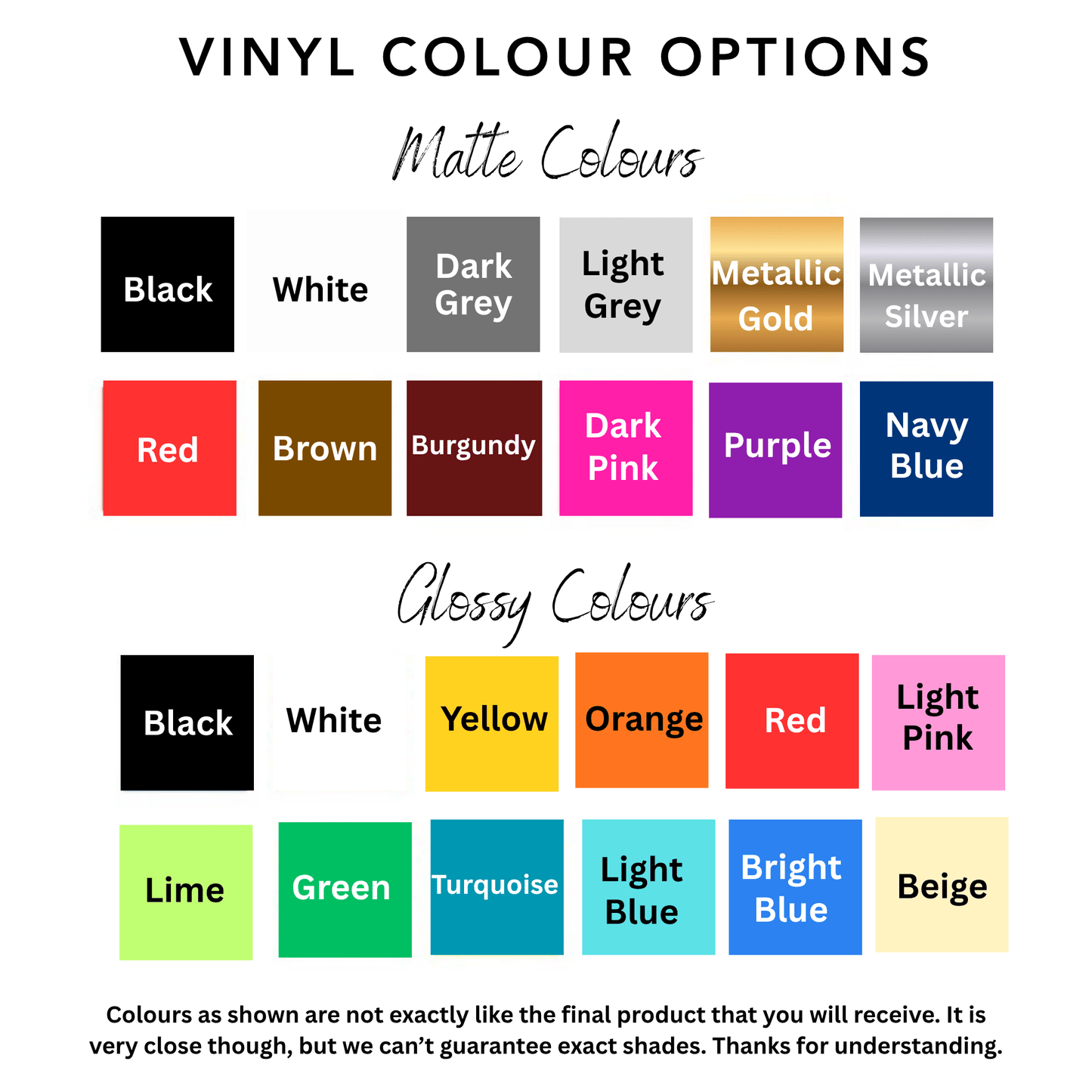 Gas tank door decal colour options vinyl car decal available colours chart