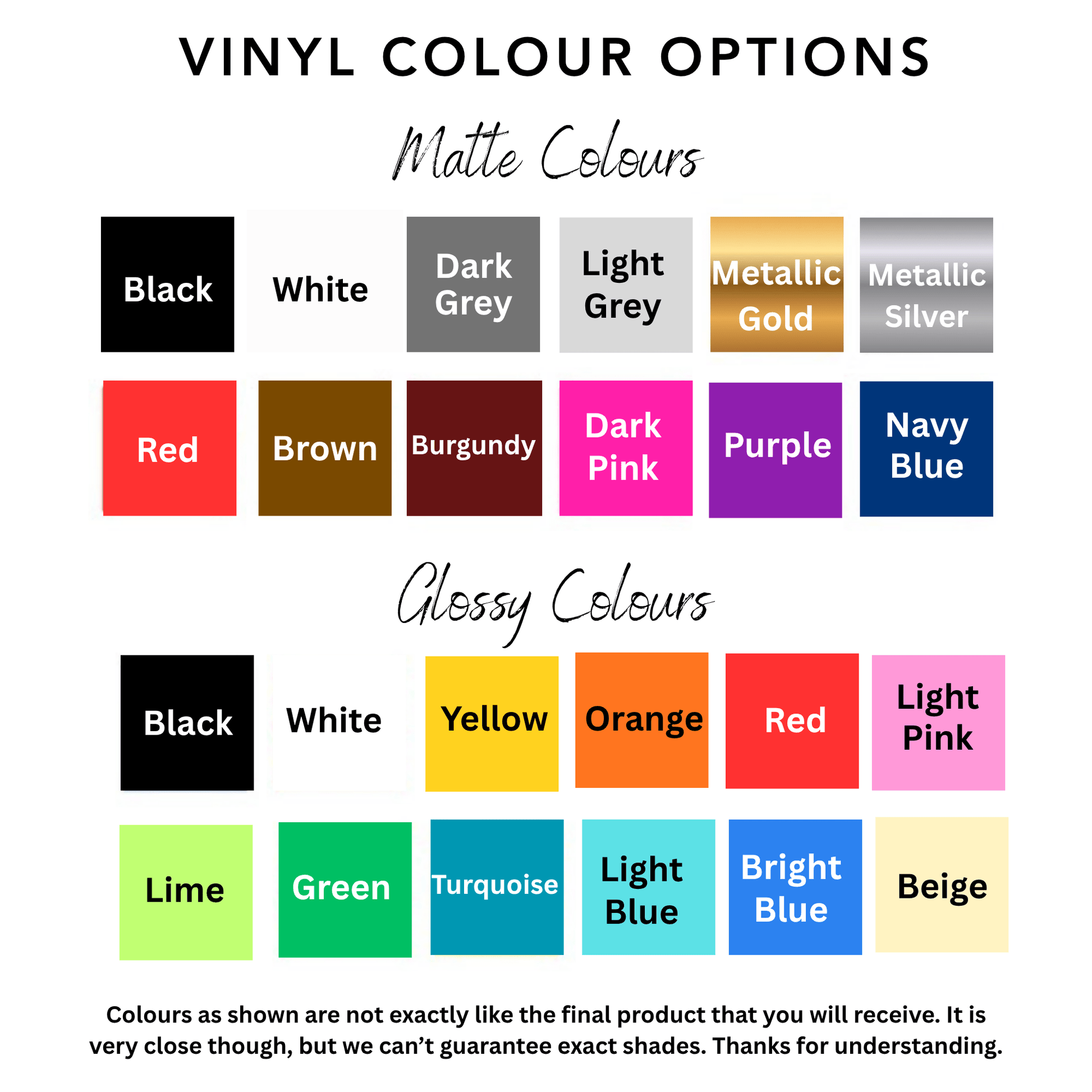 Gas tank door decal colour options vinyl car decal available colours chart