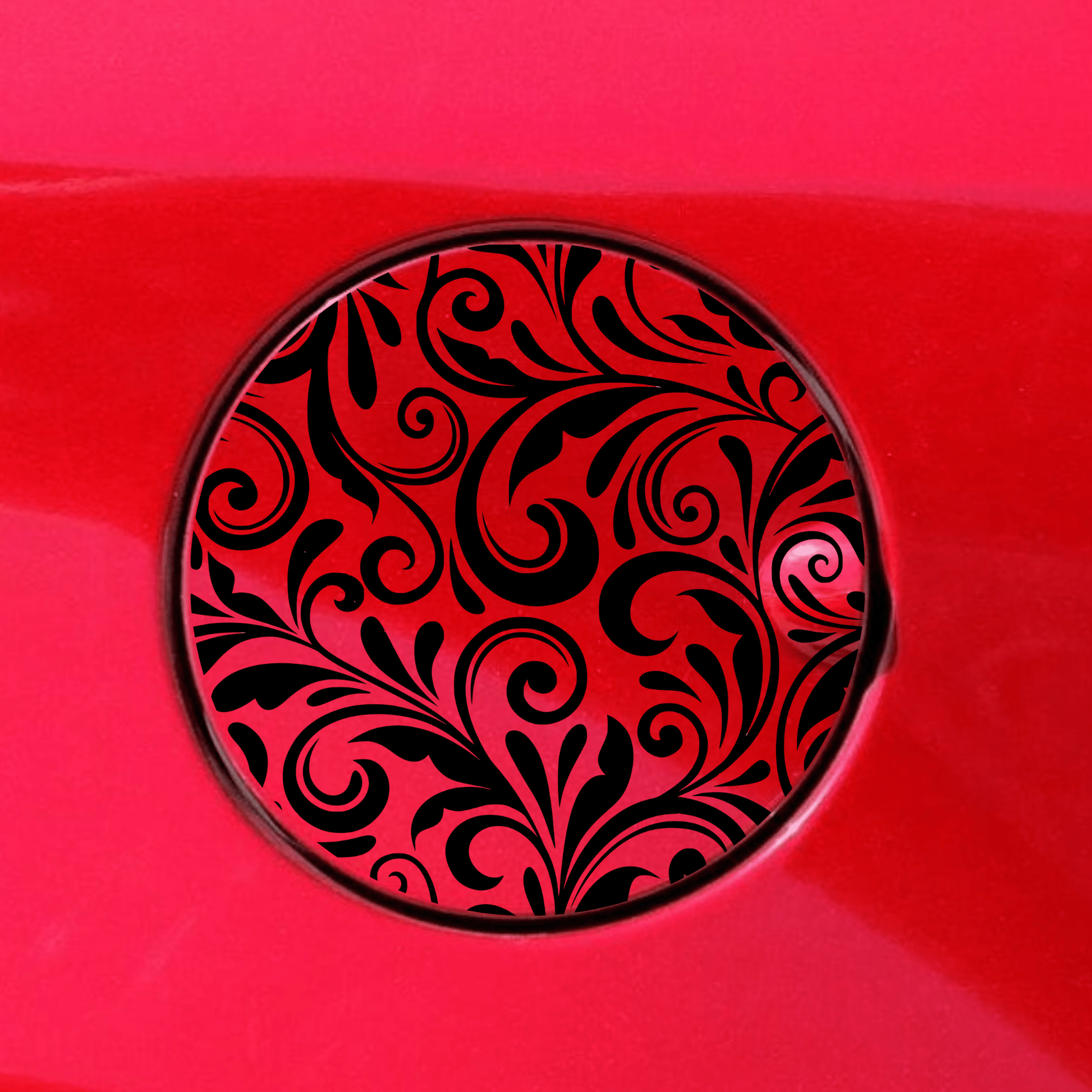 filigree gas tank door car decal vinyl fuel door decal ornate decorative pattern applied to vehicle exterior