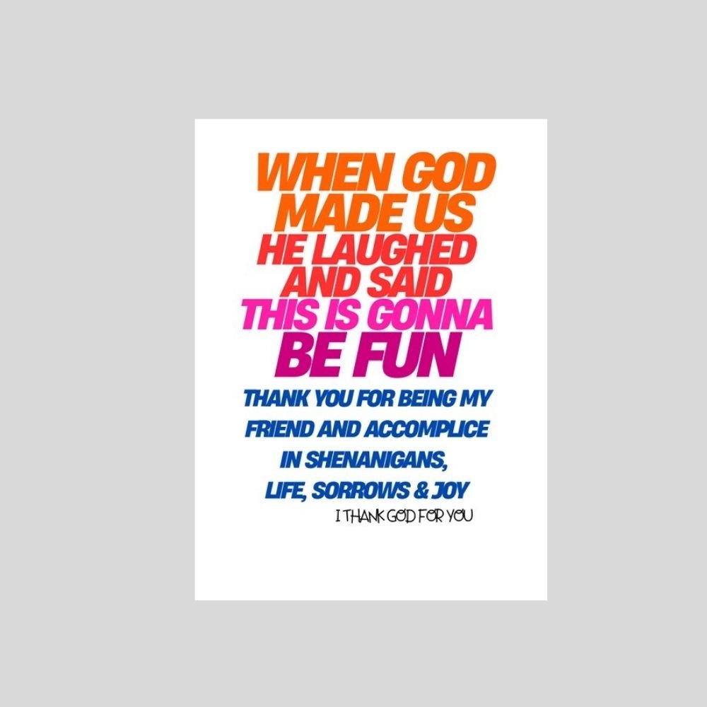 God Made Us Friends Card – Funny Christian Friendship Card - What She Said Creatives