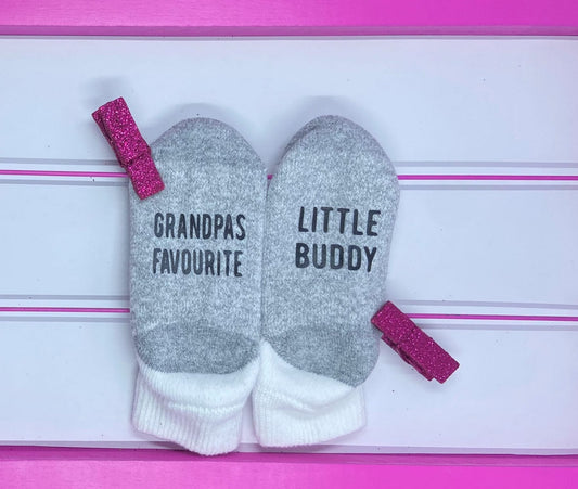Grandpas Favourite Little Buddy Toddler Socks - What She Said Creatives