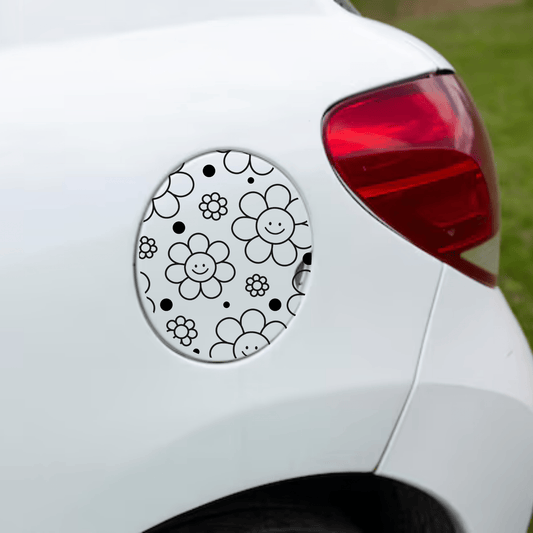 Happy Flowers Gas Tank happy flowers gas tank door car decal vinyl fuel door decal colorful floral design applied to vehicle exteriorCar Decal - What She Said Creatives