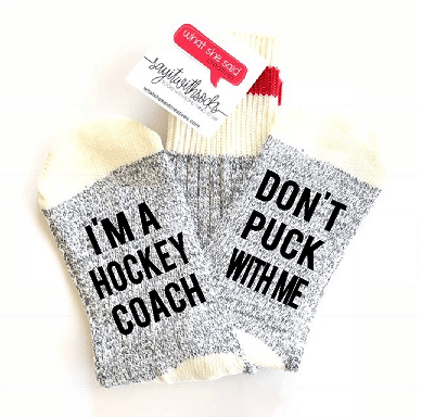 hockey coach socks cotton blend with don't puck with me text