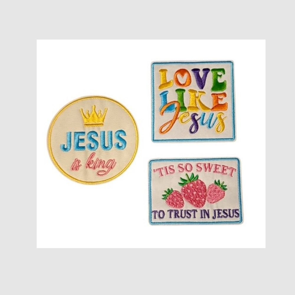 Jesus Christian Iron-On Patch Set of 3 Colourful Faith Patches