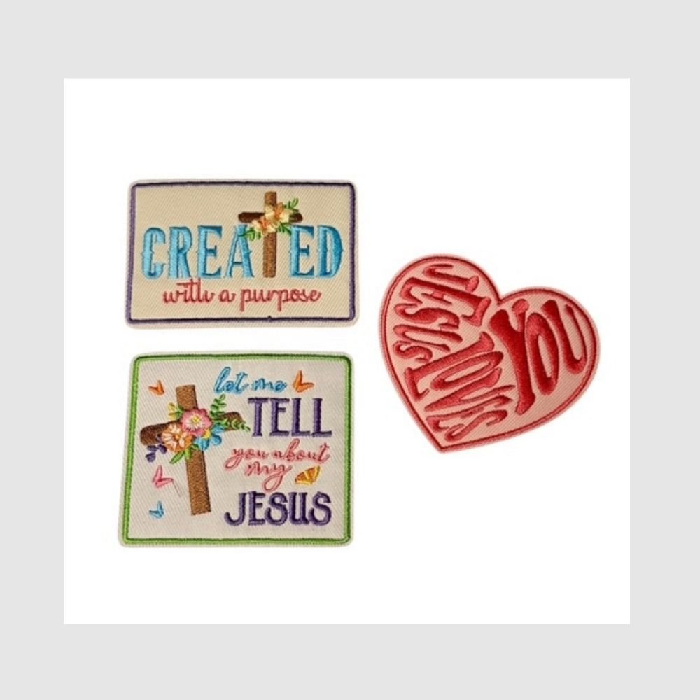 Jesus Loves You Christian Iron-On Patch Set of 3 Faith Patches