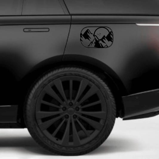 mountains gas tank door car decal vinyl fuel door decal scenic mountain design applied to vehicle exterior
