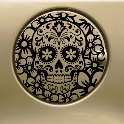 sugar skull gas tank door car decal vinyl fuel door decal Day of the Dead design applied to vehicle exterior