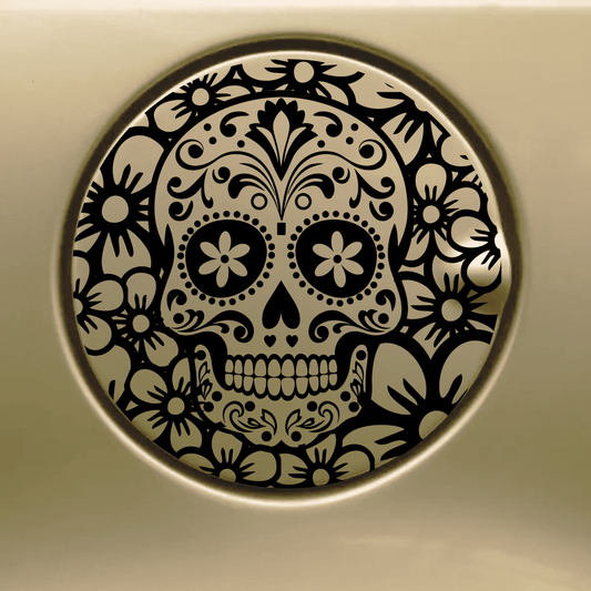 sugar skull gas tank door car decal vinyl fuel door decal Day of the Dead design applied to vehicle exterior